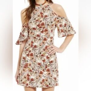 Chelsea & Violet One Shoulder Dress - Orange and Cream